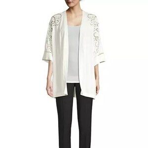 Kobi Halperin Britney Ivory White Duster Belted Kimono Eyelets Jacket XS/S